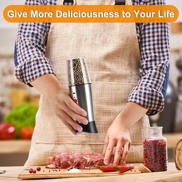 Rechargeable Electric Salt and Pepper Grinder - USB Gravity Automatic Pepper Mill Set,Battery Operated