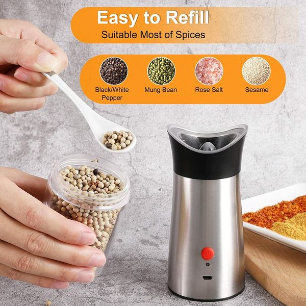 Rechargeable Electric Salt and Pepper Grinder - USB Gravity Automatic Pepper Mill Set,Battery Operated