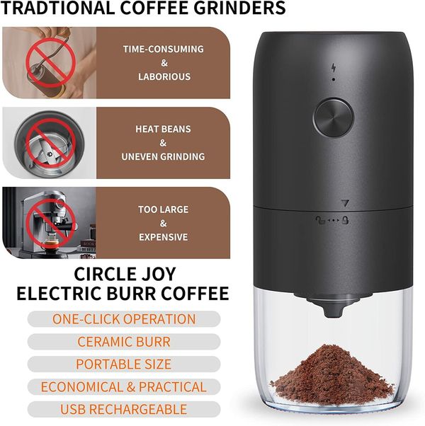 Electric Coffee Grinder with Ceramic Cone Grinder for Coffee Beans, Black