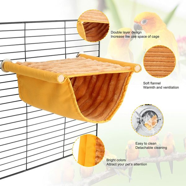 Winter Warm Bird Nest Bed Hanging Hammock Snuggle Hut Parrot House Tent Toy Bird Cage Perch for Parakeet Budgies Cockatiels Lovebird Cockatoo Finch Hamster Chinchilla Guinea Pig (Yellow)