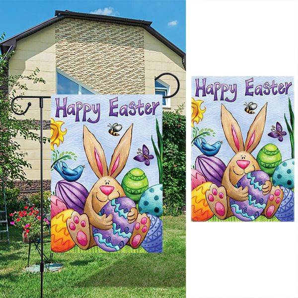 45*30cm Easter Garden Flag Banner, Eggs Rabbit Patten, Double SidedHappy Easter Garden Flag for Outdoor Yard Decorations 1PC