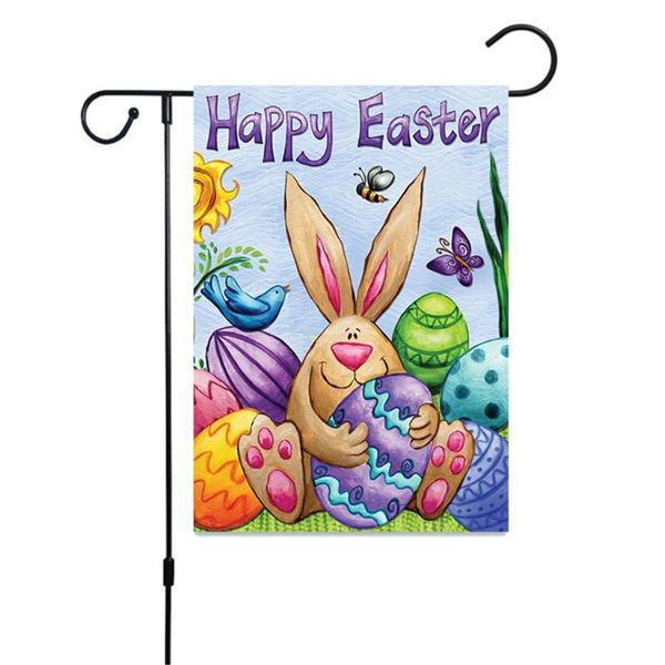 45*30cm Easter Garden Flag Banner, Eggs Rabbit Patten, Double SidedHappy Easter Garden Flag for Outdoor Yard Decorations 1PC