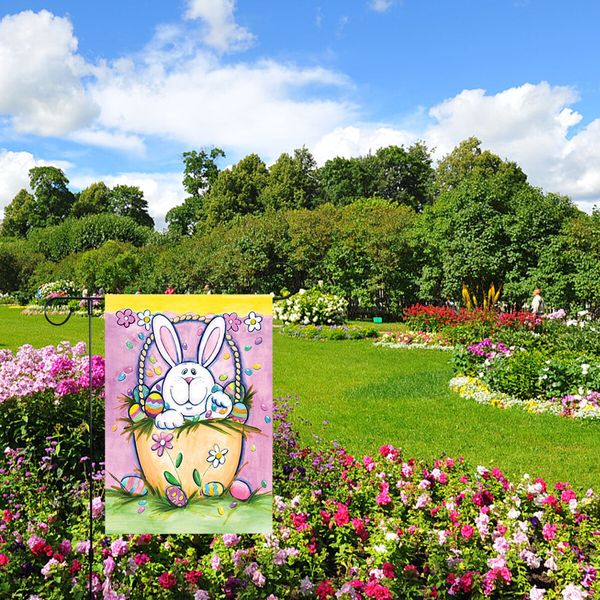 45*30cm Easter Garden Flag Banner, Eggs Rabbit Patten, Double SidedHappy Easter Garden Flag for Outdoor Yard Decorations 1PC