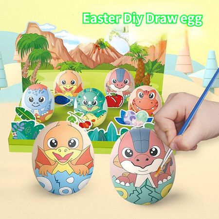 New Easter Egg Painting DIY Handmade Graffiti Painting Egg Toy Easter Dinosaur Painting Children's Day Gift, Easter Basket Stuffers