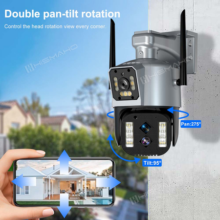 4MP Wifi Camera Three Dual Lens Outdoor Screens 10X Zoom Security Protection Video Surveillance Ptz Auto Tracking Ip Cam