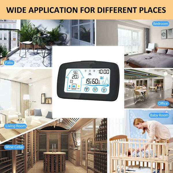 Weather Station LCD Digital Thermometer Hygrometer Indoor Outdoor Sensor Weather Forecast Window Reminder Clock-Black