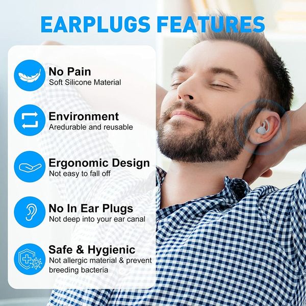 1 Pair Ear Plugs for Sleeping Noise Cancelling,Noise Cancelling Plugs, Work, Travel,Grey