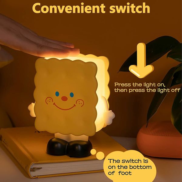 Night Light for Kids Cute Cookie Shape Bedside Nightlight Lamp USB Rechargeable