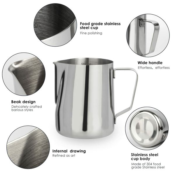 Milk Frothing Pitcher,12 Oz 350ml Milk Frother Steamer Cup Stainless Steel Espresso Cup