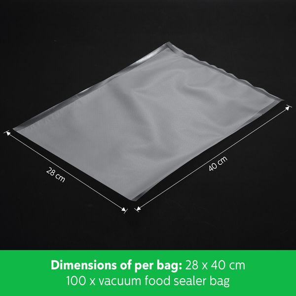 Vacuum Sealer Bags Food Storage Saver Plastic Reusable Precut 100PCS with Diamond Texture 28x40cm