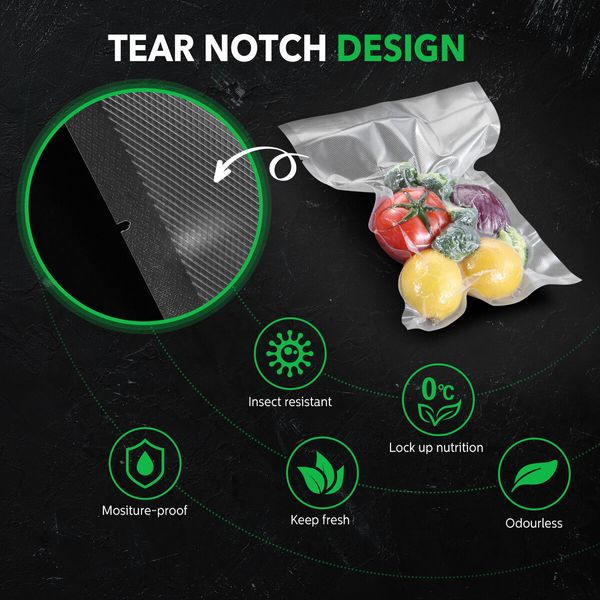 Vacuum Sealer Bags Food Storage Saver Reusable Plastic Precut 100PCS with Double Sided Twill Pattern 28x40cm