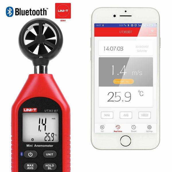 Bluetooth Wind Speed Meter Handheld Mini Digital Anemometer with Thermometer Max/Min for Weather Data Collection