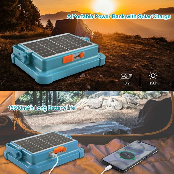 Portable Led Work Solar Light with Battery Rechargeable for Power Failure Emergency Worklight Car Repair-Blue