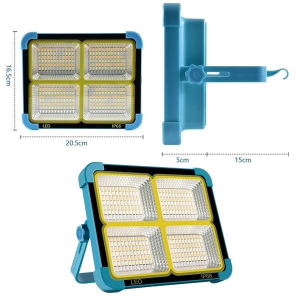 Portable Led Work Solar Light with Battery Rechargeable for Power Failure Emergency Worklight Car Repair-Blue