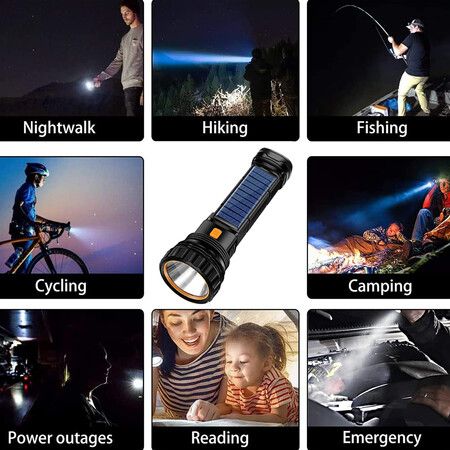 Multi-Function Solar/Rechargeable LED Flashlight, with Emergency Strobe Light and 1200mAh Battery