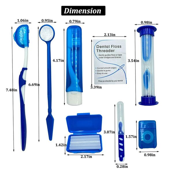 Portable Orthodontic Care Kit Orthodontic Toothbrush Kit Travel Oral Care Kit(8pcs Per Set) Blue