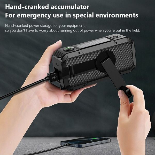 Emergency Solar Hand Crank Cell Phone Charger Emergency BT Radio FM/AM/WB LED  For Outdoor Camping Color Black