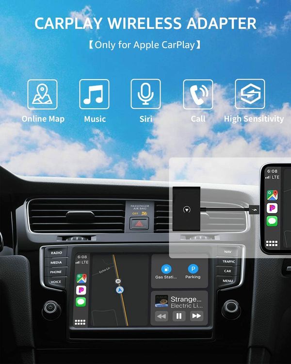 CarPlay Wireless Adapter for OEM Wired CarPlay Wireless Carplay Adapter for iPhone Plug & Play Fastest Dongle Wired to Wireless Converter for Cars from 2015 & iPhone iOS 10+ (Black)
