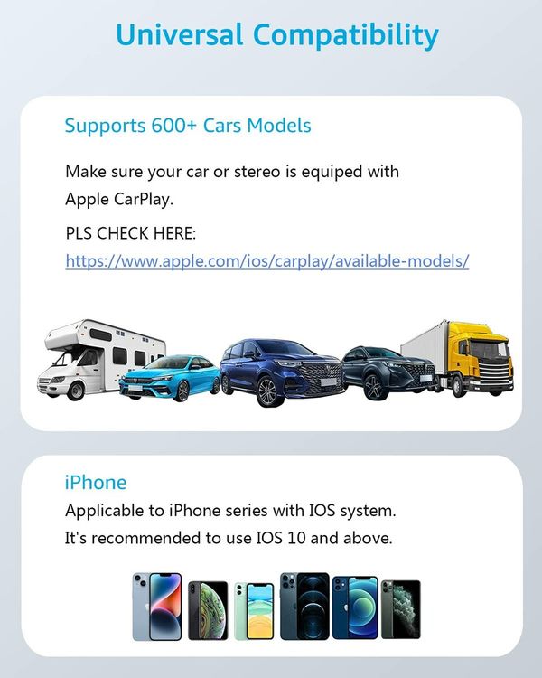 CarPlay Wireless Adapter for OEM Wired CarPlay Wireless Carplay Adapter for iPhone Plug & Play Fastest Dongle Wired to Wireless Converter for Cars from 2015 & iPhone iOS 10+ (Black)