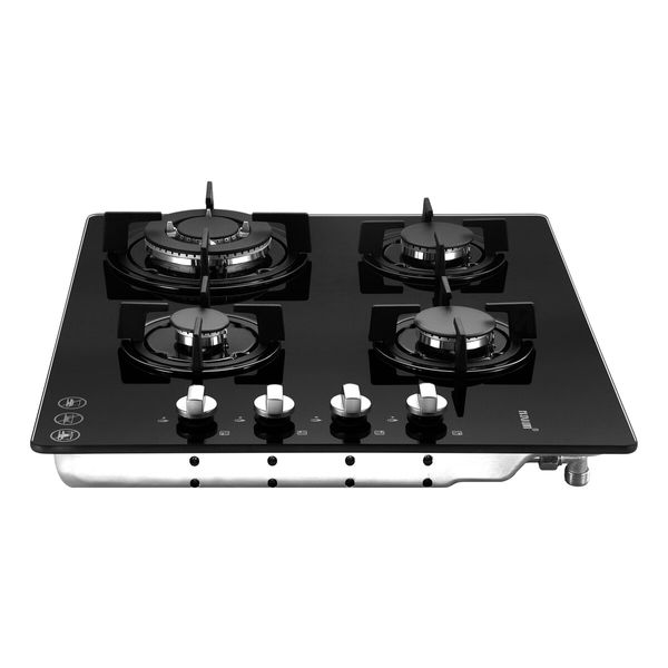 Maxkon Gas Cooktop Cooker 4 Burners Stove Tops 60cm Cook Hobs Stovetop NG LPG Glass Surface Knobs Black