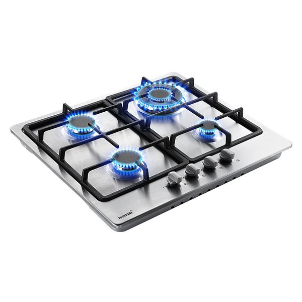 Maxkon Gas Cooktop 4 Burners Cooker 60cm Stove Cook Tops Hobs Stovetop NG LPG Stainless Steel Surface Knobs