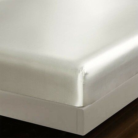 4 Piece Satin Bedding Sheet Pillowcase Sets Luxury Rich Silk Silky Super Soft Solid Color Reversible  Stain-Resistant Wrinkle Free (White)