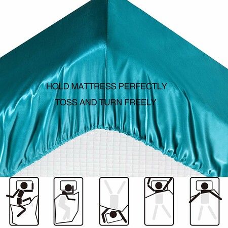 4 Piece Satin Bedding Sheet Pillowcase Sets Luxury Rich Silk Silky Super Soft Solid Color Reversible  Stain-Resistant Wrinkle Free (Teal)