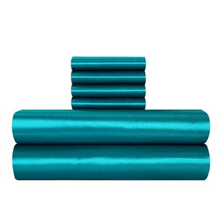 4 Piece Satin Bedding Sheet Pillowcase Sets Luxury Rich Silk Silky Super Soft Solid Color Reversible  Stain-Resistant Wrinkle Free (Teal)