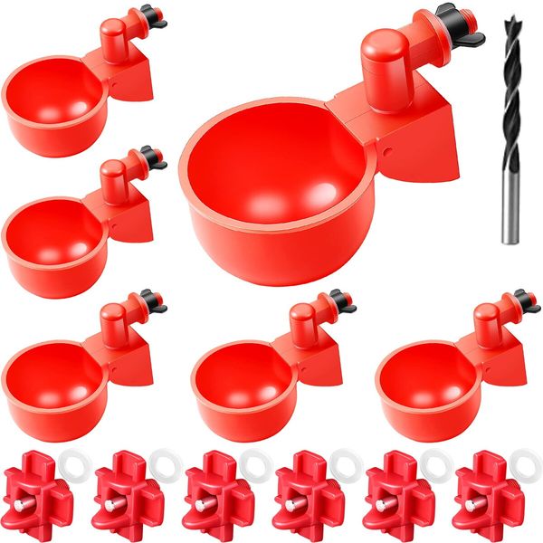 Chicken Water Cups, 6pcs Automatic Chicken Water Feeder, Poultry Waterer Kit Suitable for Chicks, Duck, Goose, Turkey and Bunny