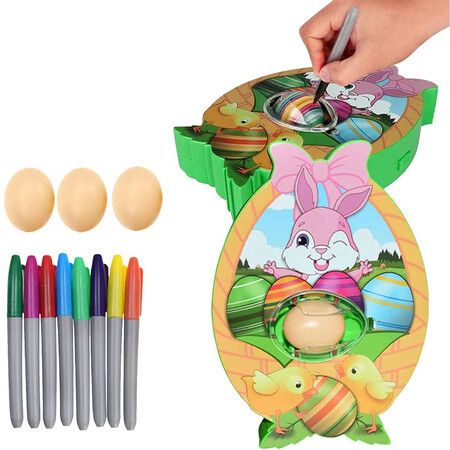 Easter Egg Decorations Kit,Egg Dye Decorator Machine with 8 Colourful Quick Drying Mark Pens, 3 Plastic DIY Painting Decoration Eggs