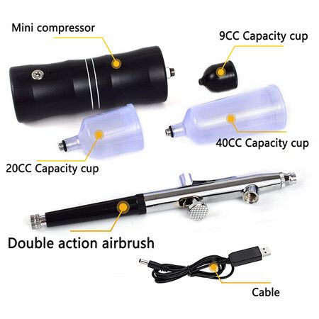 Rechargeable Cordless Airbrush Set Compressor Auto Handheld Airbrush Gun, Portable Wireless Air Brush for Barber, Nail Art, Cake Decor, Model Painting