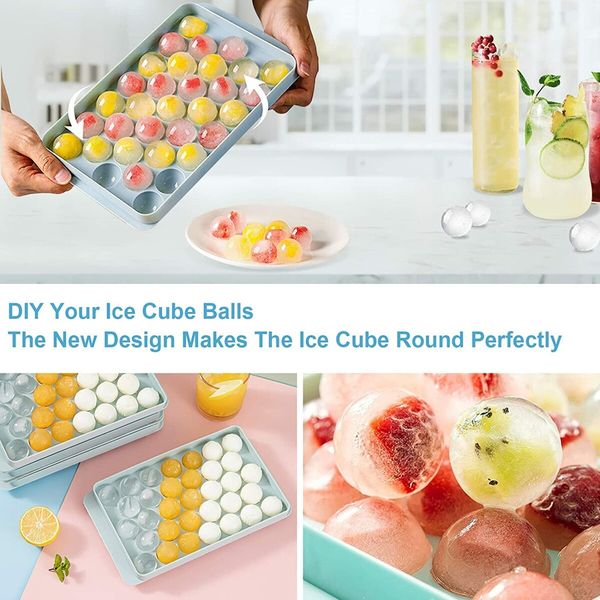 3pc Round Ice Cube Tray with Coolbox, Ice Cube Trays in Mini Ball, Ice Ball for Freezer, 3 Ice Cube Cocktail, Adapted Whisky ( Ice Cube*3+box+Shovel)