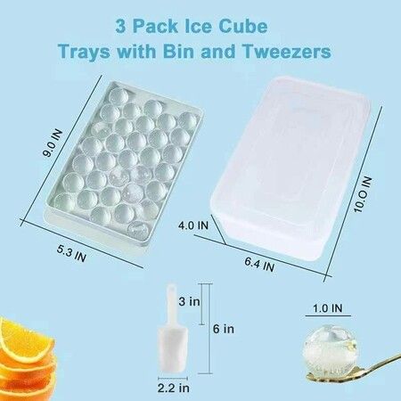 3pc Round Ice Cube Tray with Coolbox, Ice Cube Trays in Mini Ball, Ice Ball for Freezer, 3 Ice Cube Cocktail, Adapted Whisky ( Ice Cube*3+box+Shovel)