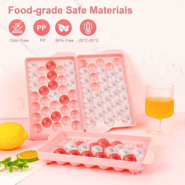 3pc Round Ice Cube Tray with Coolbox, Ice Cube Trays in Mini Ball, Ice Ball for Freezer, 3 Ice Cube Cocktail, Adapted Whisky ( Ice Cube*3+box+ Shovel)