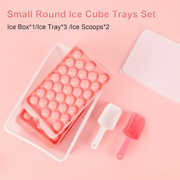 3pc Round Ice Cube Tray with Coolbox, Ice Cube Trays in Mini Ball, Ice Ball for Freezer, 3 Ice Cube Cocktail, Adapted Whisky ( Ice Cube*3+box+ Shovel)