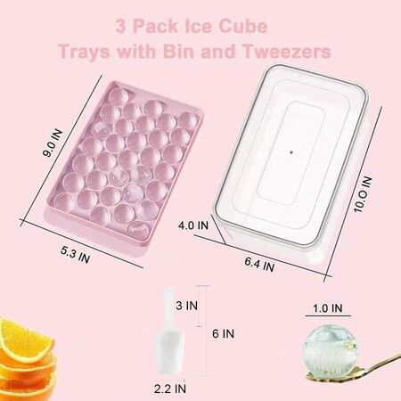 3pc Round Ice Cube Tray with Coolbox, Ice Cube Trays in Mini Ball, Ice Ball for Freezer, 3 Ice Cube Cocktail, Adapted Whisky ( Ice Cube*3+box+ Shovel)