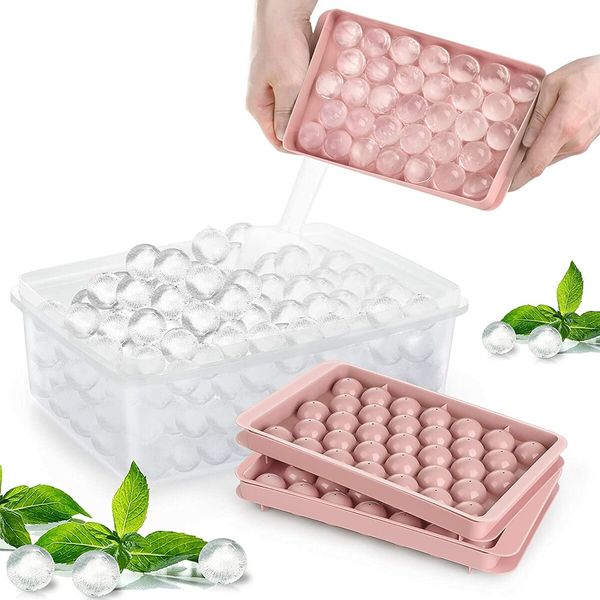 3pc Round Ice Cube Tray with Coolbox, Ice Cube Trays in Mini Ball, Ice Ball for Freezer, 3 Ice Cube Cocktail, Adapted Whisky ( Ice Cube*3+box+ Shovel)