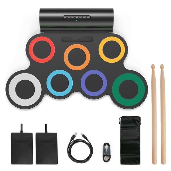 Roll Up Drum Practice Pad Midi Drum Kit with Built-in Speaker Drum Pedals Sticks Great Gift for Kids