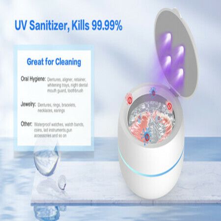 Ultrasonic UV Cleaner for Dentures, Aligner, Retainer, Whitening Trays, Night Dental Mouth Guard, Toothbrush Head, Jewelry, Diamonds,Rings