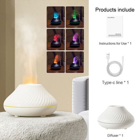 7 Color Flame Aroma Diffuser Essential Oil Lamp USB Portable Air Humidifier with Color Night Light Fragrance Home Car Color White