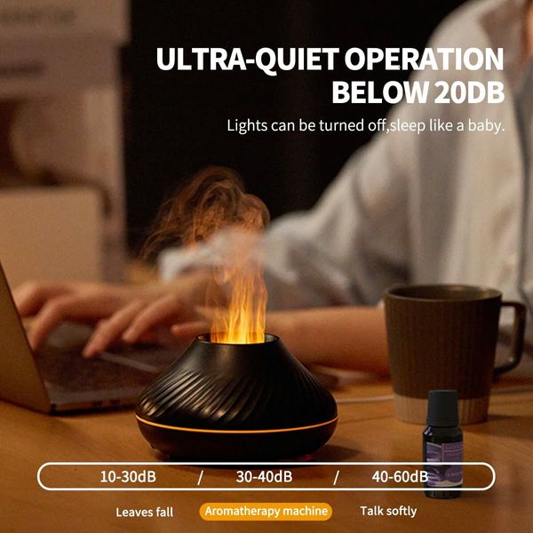 7 Color Flame Aroma Diffuser Essential Oil Lamp USB Portable Air Humidifier with Color Night Light Fragrance Home Car Color White