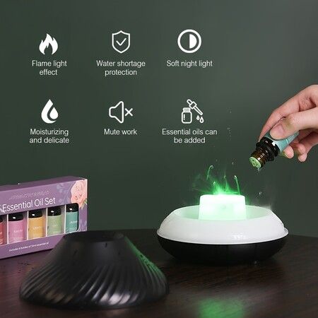 7 Color Flame Aroma Diffuser Essential Oil Lamp USB Portable Air Humidifier with Color Night Light Fragrance Home Car Color White