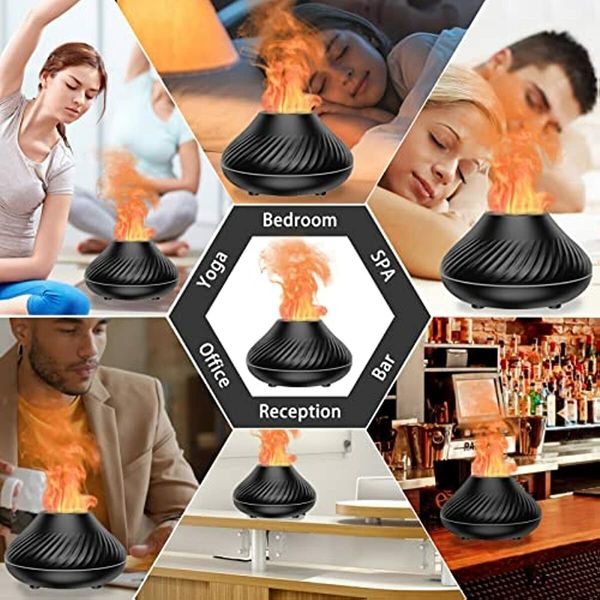 7 Color Flame Aroma Diffuser Essential Oil Lamp USB Portable Air Humidifier with Color Night Light Fragrance Home Car Color Black