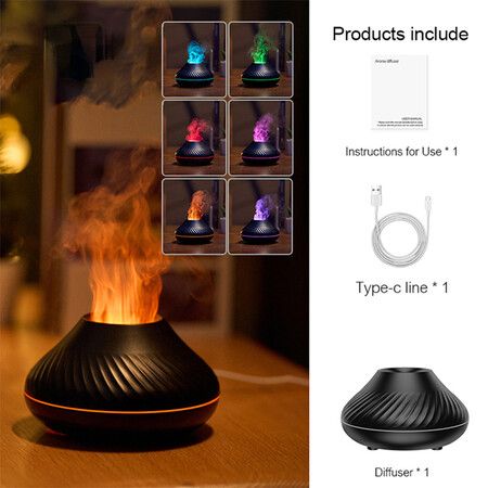 7 Color Flame Aroma Diffuser Essential Oil Lamp USB Portable Air Humidifier with Color Night Light Fragrance Home Car Color Black