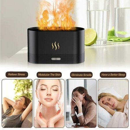 7 Color Light Aromatherapy Flame Light Quiet Mist Humidifiers Aroma Air Diffusers with Auto Shut-Off  Atomization Night Light USB Color Black