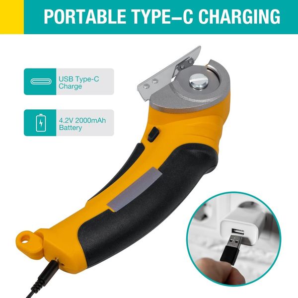 Cordless Electric Scissors,Rotary Cutter for Fabric with Safety Lock, 4.2V Cardboard Cutter Multi-Cutting Tools,Powerful Fabric Cutter for Carpet Leather Felt with Storage Box - Yellow