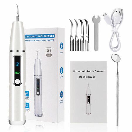 Electric Teeth Cleaner Kit, Plaque Remover for Teeth, Plaque and Tartar Remover Dental Tools with 4 Replaceable Heads and 1 Oral Mirror