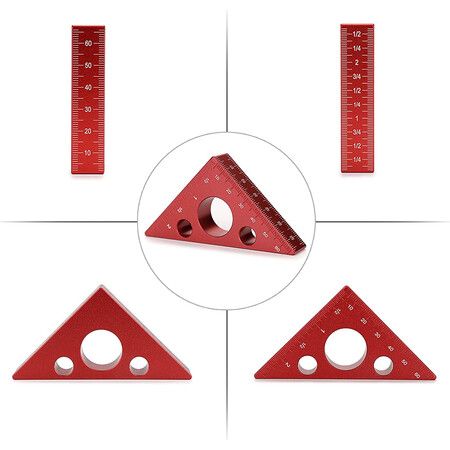 45 Degree Aluminum Alloy Angle Ruler Imperial Metric Scale Carpenter Triangular Ruler Angle Measuring Tool for Woodworking Workshop Square