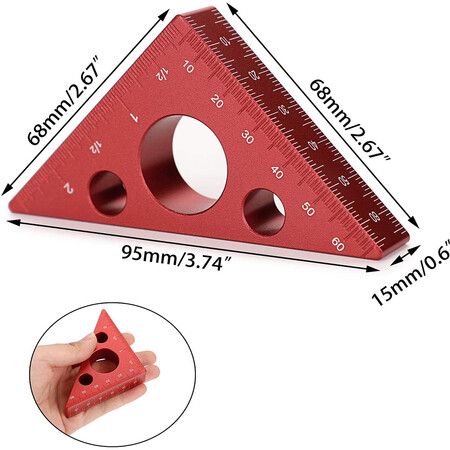 45 Degree Aluminum Alloy Angle Ruler Imperial Metric Scale Carpenter Triangular Ruler Angle Measuring Tool for Woodworking Workshop Square