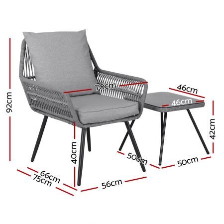 Gardeon 3PC Outdoor Furniture Bistro Set Lounge Setting Chairs Table Patio Grey